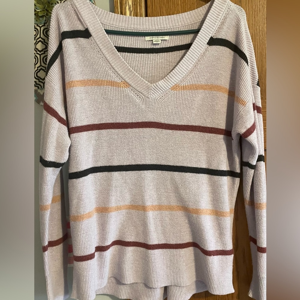 V neck, purple stripped, American Eagle sweater